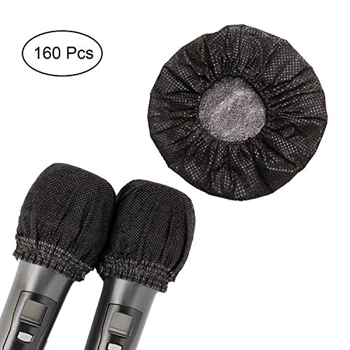 Sirozi 160 PCS Disposable Microphone Cover, Black Sanitary Windscreen No-woven Protection Cover for U-shaped and O-shaped Microphone Recording Studio Karaoke and KTV