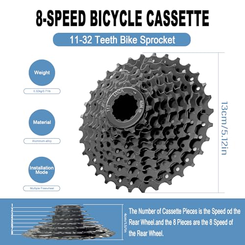 Aikolesa Black Bike Cassette 8 Speed Cassette 11-32T Bike Cassette Sprocket for Mountain Bike Folding Bike