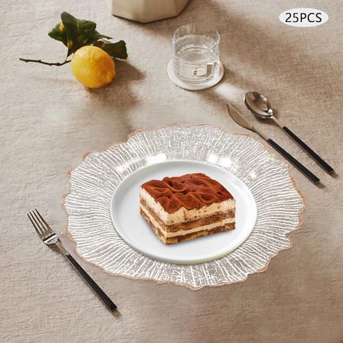 25 Platos Cargadores Transparentes 12'' Oro con Borde Rosa miniatura 2