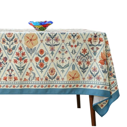 French Tablecloth for Rectangle TablesLinen Table Cloth with Colorful Flowers and Leaves PatternHeavy Durable Soft Table Cover for Dining Kitchen Decor Party Christmas5571