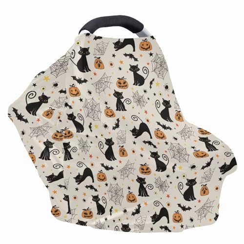 Image of Carseat Covers Baby Girl Essential - Car Halloween Decor Cat Breastfeeding Cover Carseat Canopy Cover, Cobweb Pumpkin Infant Stroller Covers for Boys and Girls