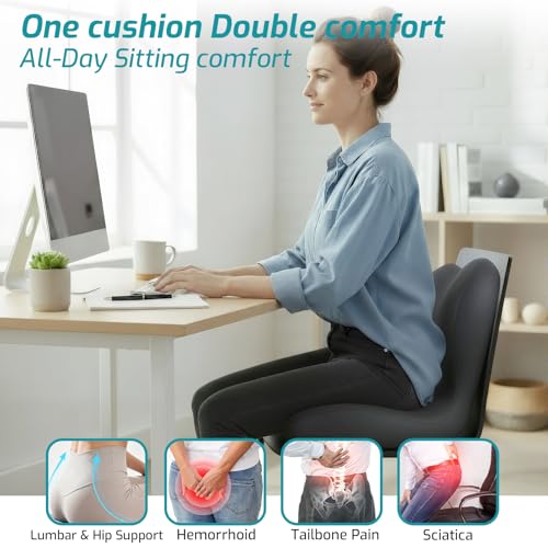Image of Memory Foam Seat Cushion,Office Chair Cushion with Lumbar Support for Back Pressure Relief, Car Seat Cushion with Adjustable Strap,Sciatica Pad Cushions for Car,Truck, Desk,Gaming Chair