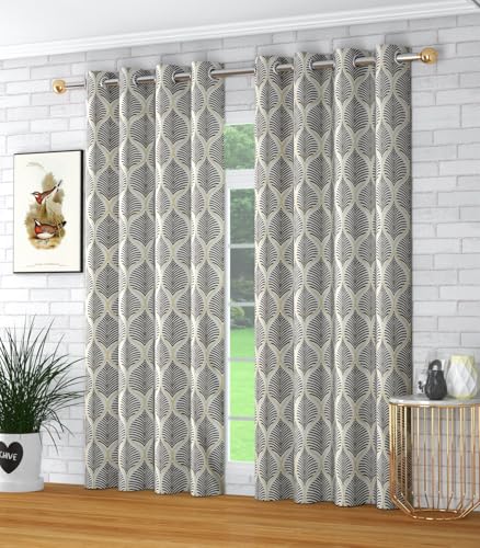 Image of Yarnis Floral Printed Light-Filtering Curtains 5 Feet Long Set of 2 for Window Living Room, Coffee Brown, Parda
