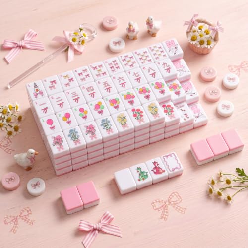 Arrowbash 160pcs Silly Goose Mahjong Tiles Set Double Layer American Travel Mahjong Set Pink White Standard Size Tiles for American mah Jong Game Night Party Silly Goose Decor - Image 4