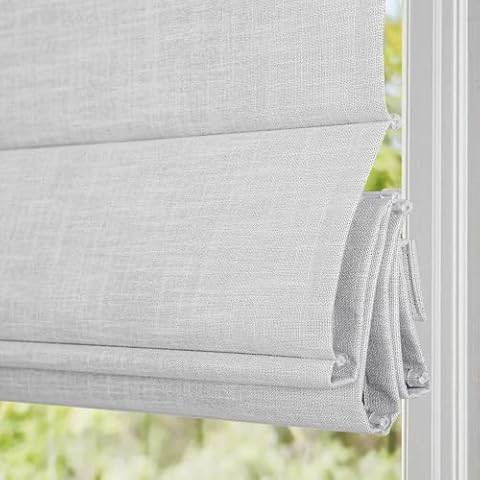 DEJAVU Cordless Linen Roman Shades for Windows, Custom Blackout Roman Window Shades, Thermal Insulated UV Protection Fabric Roman Blinds for Doors, Kitchens, Bedroom, Living Room, Off White Cover
