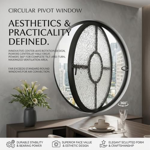 Ventana circular aluminio con rotación vidrio templado redondo 360° de 60cm 7