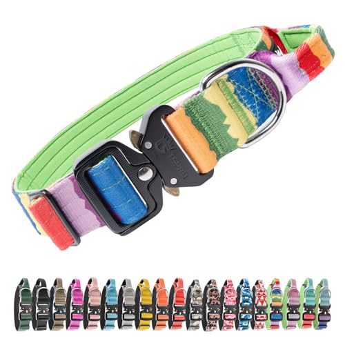 TSPRO Premium Collare per Cani, Regolabile Collare Tattico con Maniglia e una Robusta Fibbia Metallica a Sblocco Rapido, per Cani di Taglia Media a Grande (Multicolore L)