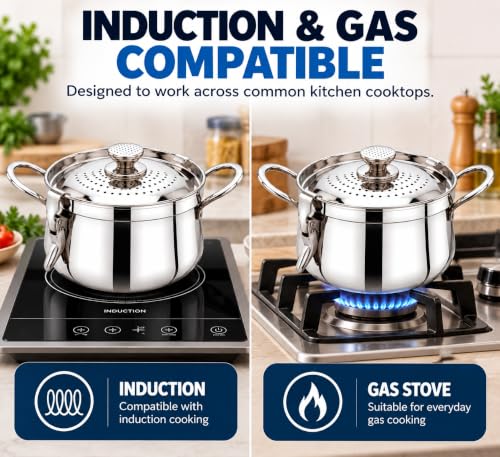 Image of Pigeon Nexa Stainless Steel Strainer Pot 3Litre - Cooking Strainer Pot for Pasta, Noodles, Vegetables, and Rice | Locking Design | Induction Base | 1 Year Warranty