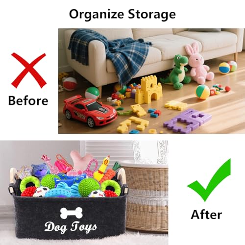 BEELUKY Hundespielzeug Aufbewahrung, Filz Aufbewahrungsbox für Hundespielzeug, Faltbare Spielzeugkiste Mit Griff Für in Dem Tierbedarf Und Haustierspielzeug Aufbewahrt Werden Dunkelgrau