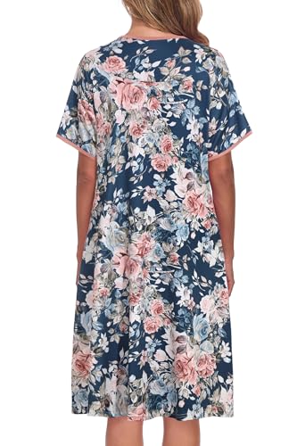Image of AVIIER Nightgows for Women Soft Cotton Night Shirts Short Sleeve Sleepwear with Pockets