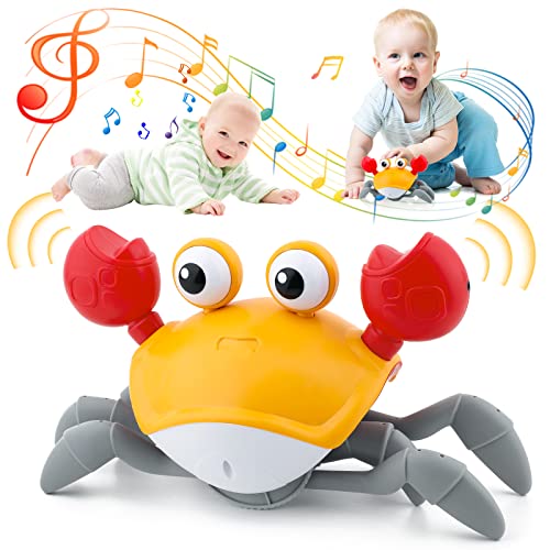 Preescolar, Toy Cangrejo Juguete para Gatear, Juguete de Cangrejo de Inducción para Evitar Automáticamente la Inducción, Cangrejo Recargable con Música y luz Suave, Juguete...