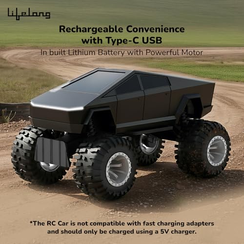Image of Lifelong Cuppy Cyberon Rechargeable Remote Control Truck for Kids 6 12 Years|Off Road Turbo Speed, 2.4GHz Remote 100 ft, Type C Charging, LED Lights, BIS Certified RC Car for Kids (LLCRMT01) (Black)