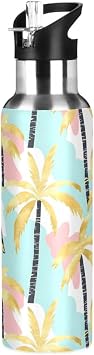 Insulated Water Bottle Palm Tree Print 33 oz, Stainless Steel Travel Mug with Vacuum Layer Leakproof Lid & Straw, Portable for Sports Camping Gym Travel
