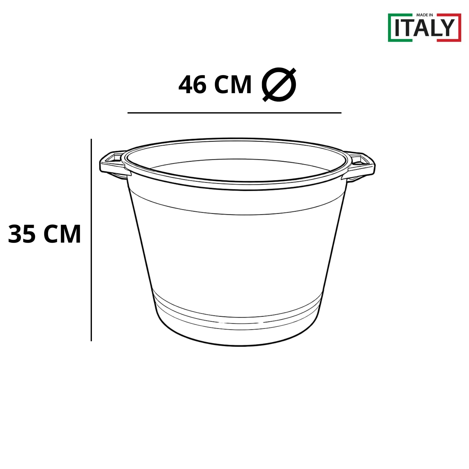 MOHOME Mastello Multiuso PVC Secchio Nero Made in Italy Cassa Macerie Malta Calcinacci Tinozza per Edilizia Set da 10 Capacità 45 Litri Impilabile Doppio Manico Resistente Cantiere Giardino Casa