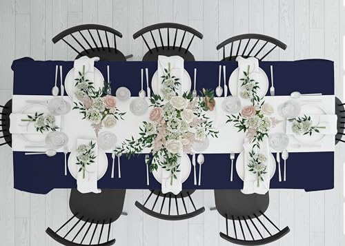 Image of HOME COLORS.IN Cotton Plain 10 Seater Table Cover - Machine Washable - Durable - Dining Table Cloth - 60 x 108 Inch - Navy Blue