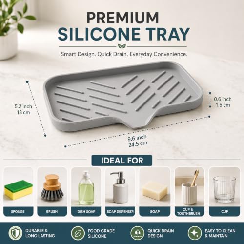 Image of Clazkit Silicone Soap Tray for Kitchen Sink | Self-Draining Soap Dish with Waterfall Design | Flexible, Non-Slip Holder for Soap, Sponge & Brush