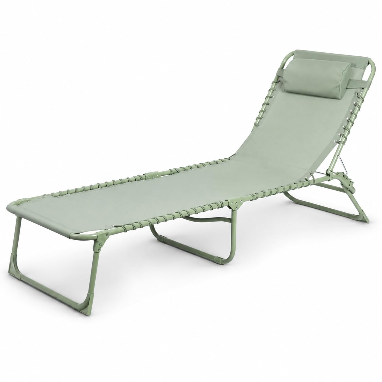 Lettino Prendisole - ACCIAIO ANTIRUGGINE + CUSCINO COMPRESO, Tessuto Traspirante E Antistrappo, Lettino Prendisole, Giardino/Spiaggia, Schienale Regolabile 6 Livelli, MAX 150kg, Verde Salvia