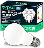 V-TAC 100 Lampadine LED E27 da 8,5W - [ ALTISSIMA EFFICIENZA ] - 100 PEZZI - A60 - (Equiva...