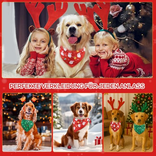 SZEE 2 Stück Hundehalstuch Weihnachten,Hunde Bandana-Festliches Halstuch für Hunde & Katzen mit Santa- und Tannenbaum-Motiv, Weiches Kopftücher Waschbarer Hundehalstücher, Ideale Haustiergeschenk, L