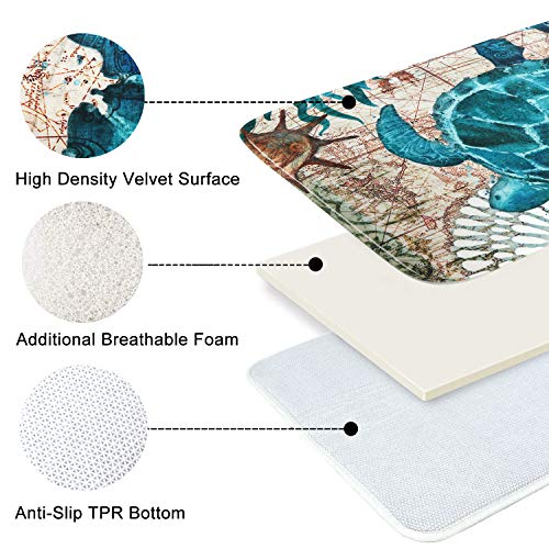image for Uphome Sea Theme Foam Bath Mat Blue Turtle Rubber Non Slip Bathroom Ru
