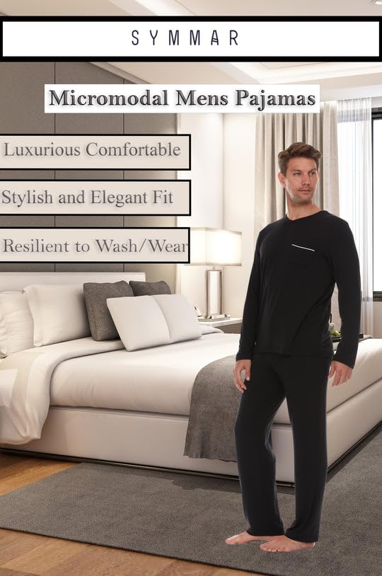 V-Neck Pullover Pajamas for Men - Ultra Soft Micromodal Pajamas men Comfy Sleepware - Luxury Cooling mens pajamas set2