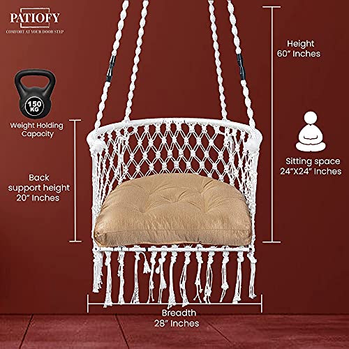 Image of Patiofy Premium Swing for Balcony /Jhula for Adults /Jula with Golden Cushion & Accessories for Indoor & Outdoor (White)