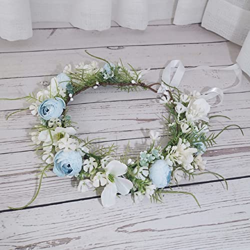 Floral Fall Camellia Flower Crown Rose Headpiece Wedding Bridal Flower Girl Halo Maternity Photo Props FL-03 (Ivory)