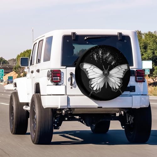 Image of Delerain Spare Tire Cover with Backup Camera Hole White Black Butterfly Wheel Covers Waterproof Dust-Proof UV Sun Universal Fit for Trailer RV SUV Truck (18 Inch for Diameter 32 inch-34 inch)