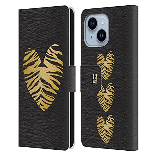 Étui portefeuille iPhone 14 Plus cuir Coeur Grand comme Or pour un quotidien élégant