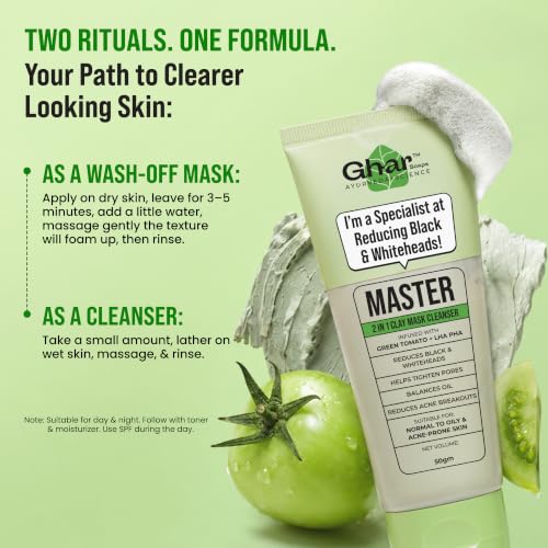 Image of Ghar Soaps Master Clay Mask Cleanser | For reducing blackheads and whiteheads | With Green Tomato Extract & Kaolin + green clay | For all skin types (50gm)