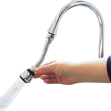 DECZI Turbo Flex 360-degree Water Saving Extension Sprayer Faucet, Silver, Chrome Finish