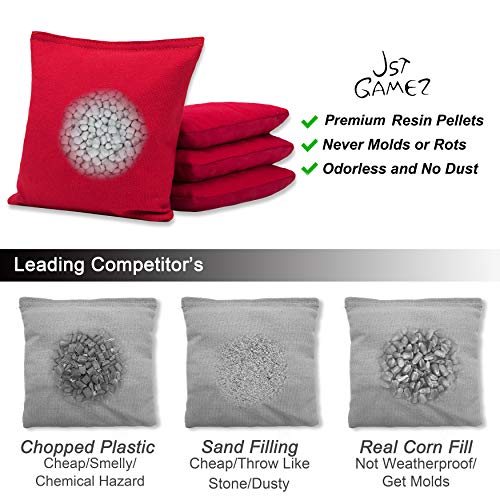 JST GAMEZ Professional Cornhole Bags All Weather Bean Bags for Cornhole Toss Set of 8 Regulation Two Sided Bean Bags Game - Regulation Weight & Size- Includes Carry Bag Premium Resin Filled
