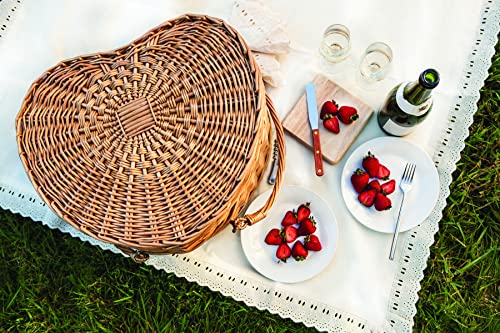 Picnic Time Heart Wicker Picnic Basket, 2 Person Set, Couple Gifts, (Antique White) #TOP7