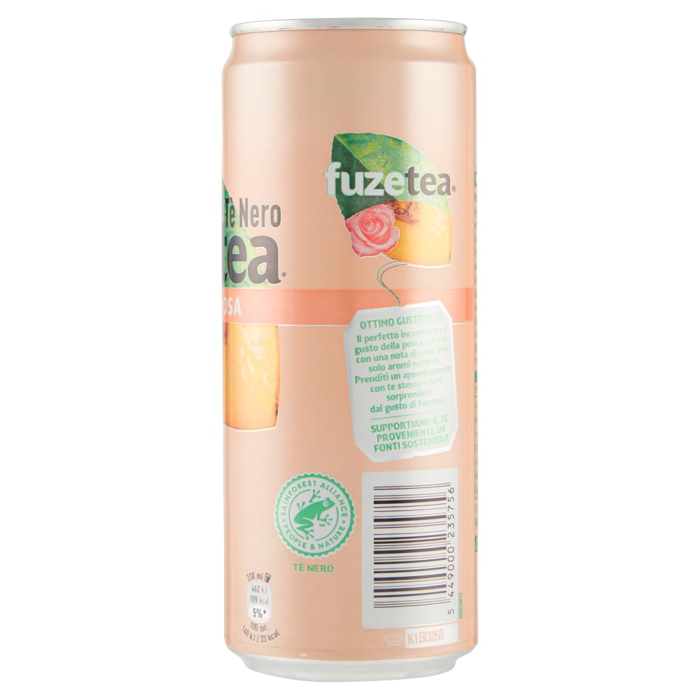 Fuze Tea Pesca, 72 unidades, té negro, melocotón y rosas, refrescante, sin alcohol, lata desechable de 330 ml + lata italiana gourmet Polpa di Pomodoro de 400 g