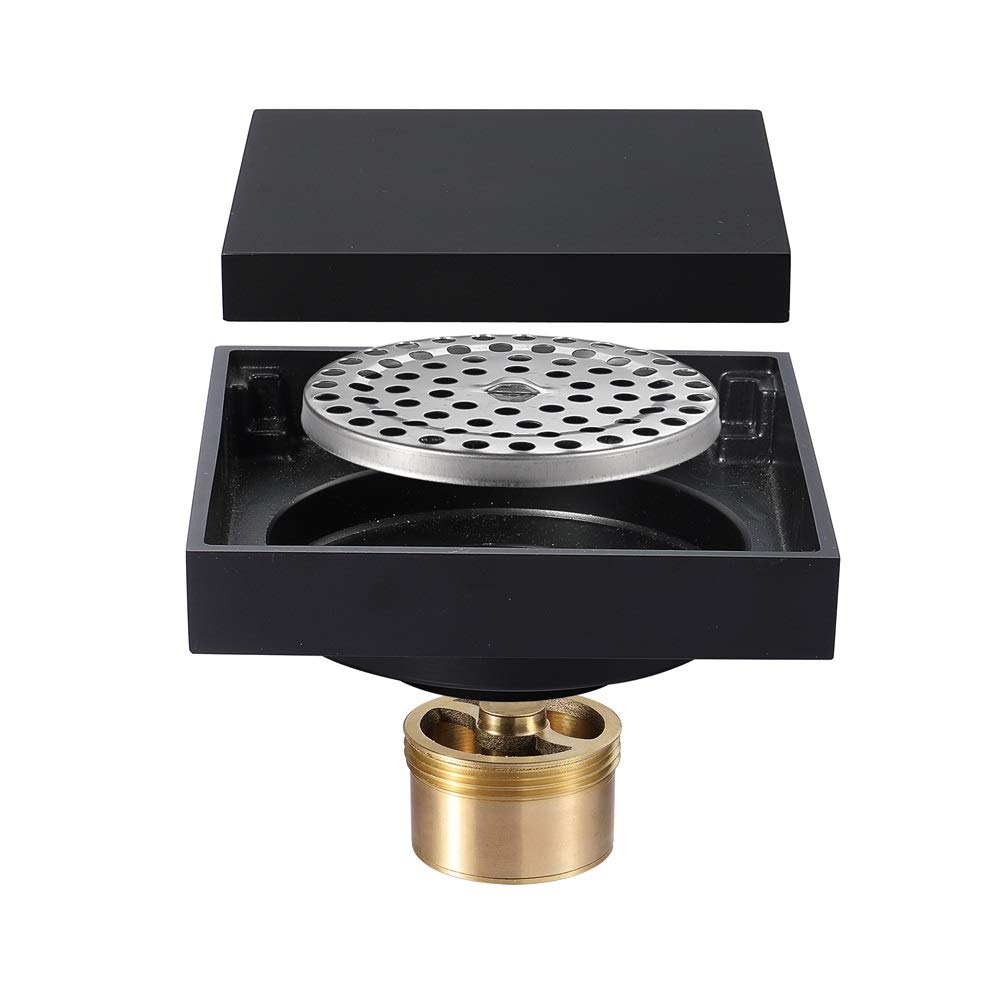 Desagüe Ducha,Sumidero Ducha,Drenaje de Piso Brass Black 10 x 10 cm Ducha Suelo Drenaje Baño Cuarto de desagüe Cubierta de desagüe Drenaje de Piso de residuos Cuadrados(Black 140)