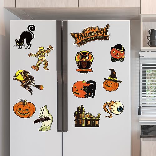 Anydesign A2301 12Pcs Halloween Vintage Refrigerator Magnets Trick Or Treat Magnet Stickers Pumpkin Ghost Witch Bat Cat Decorative Fridge Magnetic Decals thumb #5