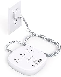 One Beat Flat Plug Power Bar with USB C, 6FT Ultra-Thin Extension Cord, 3 Outlet with 4 USB Ports (2 USB C) Desktop Charging Station, No Surge Protection for Cruise Ship, Travel Essentials, Dorm Room