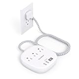 Flat Plug Power Strip, 5ft Ultra Flat Extension Cord - 3 Outlets 4 USB Ports (2 USB C) 22.5W/4.5A Desktop Charging Station, No Surge Protection for Cruise Ship, Dorm Room Travel Essentials