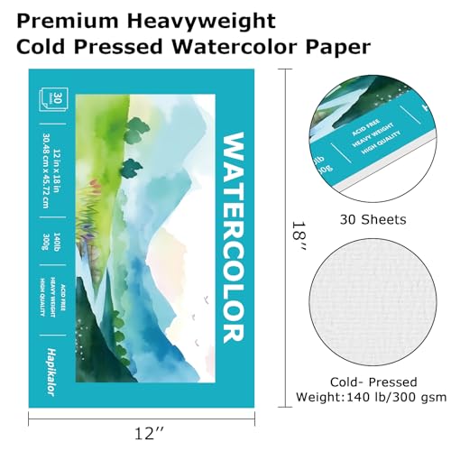 Image of Hapikalor 12 inchx18 inch Large Watercolor Paper Pad, 1-Pack 30 Sheets 140lb /300gsm Artist Large Sketchbook Drawing Paper Book, Art Supplies for Adults Kids, Watercolors, Watercolor Paint Set, Sketchbook,Teal