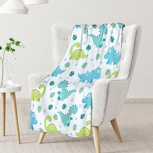 Dinosaur Blanket Gifts - 40"x50" Cute Throw for Girls & Boys - Blue Soft Fuzzy Blankets for Bed, Couch & Living Room