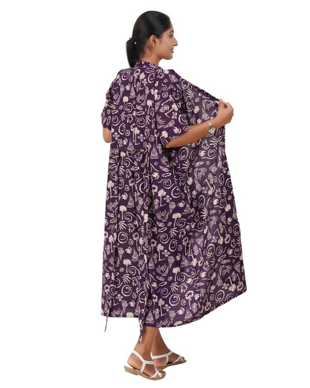 Image of MENMAII Cotton Feeding Robe for Women | Soft Breathable Maternity & Nursing Wear | Front Open Easy Feeding Access | Comfortable Nightwear for New Moms|Calf Length [Size: L,XL,XXL,3XL /FS]