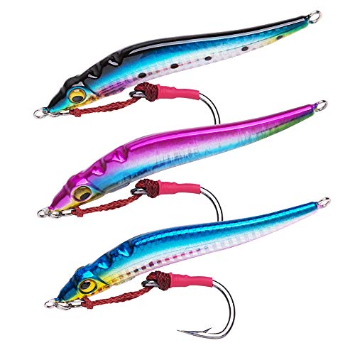 Goture Tuna Saltwater Jigs Speed Vertical Jigs Grouper Dogtooth Deep Sea Fishing Lures Jigging Bass Snapper Salmon Lead Vertical Jigs High Speed Jig Flat Fall Jig Fishing Spoons 5.29oz/150g, 3 Pack