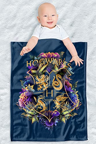 Image of Harry Potter Lightweight Baby Blanket, 30"X40", Hogwarts Multi-Colored Floral Crest Unisex for Infants Girls & Boys