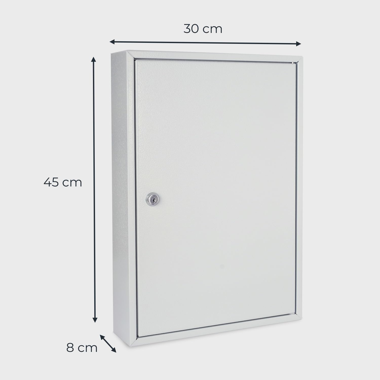 HMF Armadietto portachiavi in acciaio, Cassetta portachiavi con serratura per ufficio, amministrazione o parco veicoli | 64 ganci portachiavi | 45 x 30 x 8 cm | Grigio chiaro