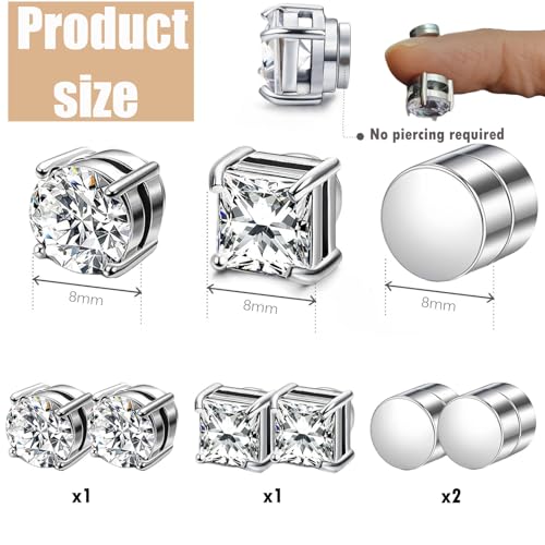 4 Pairs Magnet Earrings for Men - Stainless Steel Round Cubic Non-Piercing Set, Magnetic Studs for Women, Exquisite Design