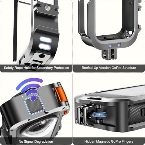 Image of AMAZEAR Metal Frame Cage Screen Protector for Insta 360 X4 - Aluminum Case for Insta 360 X4 Accessories Anti-Scratch Stronger Housing Shell Cover with Tempered Glass, Silicone Lens Guard Cap