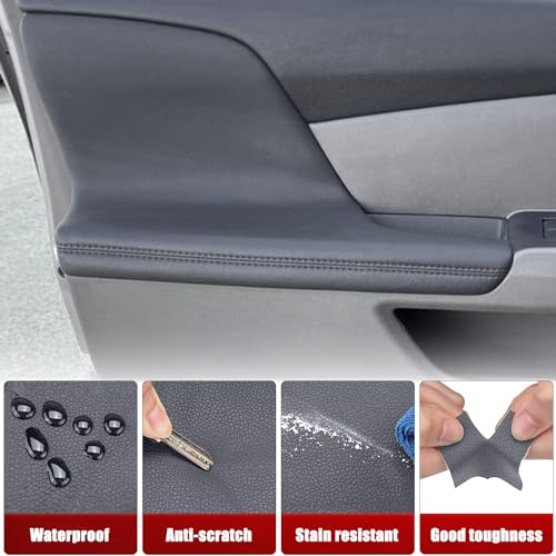 KBH Door Panel Armrest Cover Replacement for Honda Odyssey 2011-2017, Vinyl Leather, Car Door Arm Rest Replace Skin Upholstery, Anti-Scratch, 1 Pair, Dark Gray (Leather Part Only)