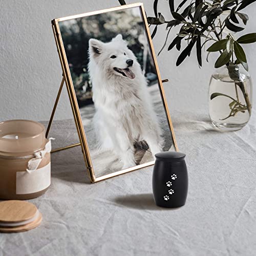 Image of Small Urns for Dog or Cats Ashes,Memorial Urn for Pet Hair /Fur | 2.67 Inches Black Mini Pet Paw Print Keepsake Urn for Ashes,Small Pet Cremation Urn(Aluminum)
