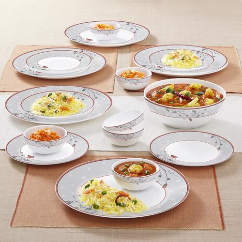 Image of Larah by Borosil Quartz Kohinoor Series Opalware Dinner Set | 19 Pcs for Family of 6 | Microwave & Dishwasher Safe | Bone-Ash Free | Crockery Set for Dining & Gifting | Plates & Bowls | White