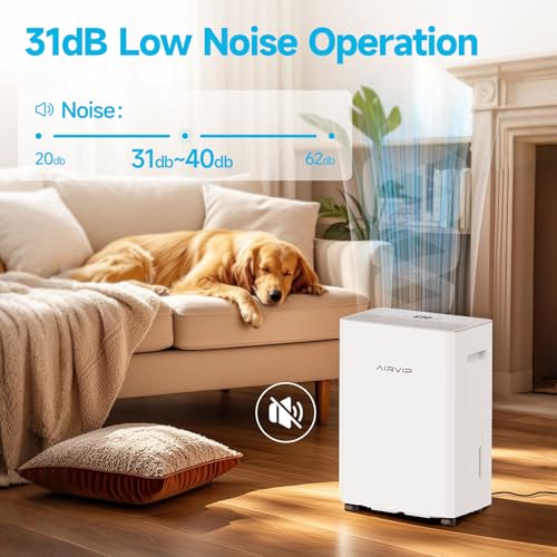 Image of 34 Pints Dehumidifiers for Home with 6.56ft Drain Hose, Smart Humidity Control, Max 2441 Sq.Ft Quite & Energy Efficient Dehumidifier for Basement Bedroom Bathroom with Auto Shut Off, 2.5 L Water Tank | 2441 Sq.Ft. Coverage,6.56 ft Drain Hose,LED Display,Quiet,2.5L Water Tank,Auto Defrost,360Wheels